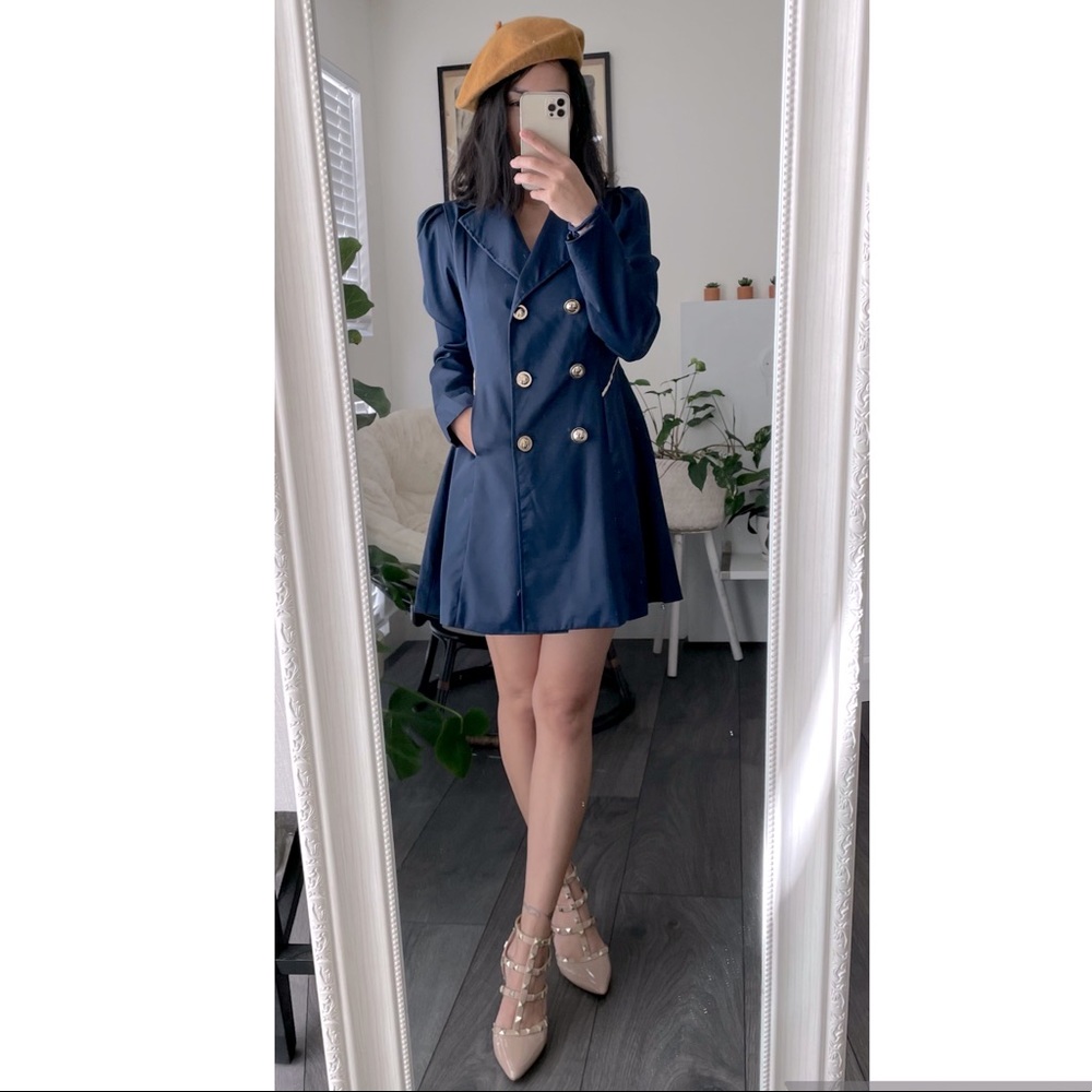 French Navy trench coat dress with pockets